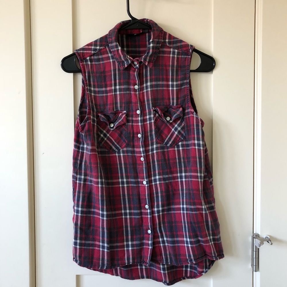 Topshop red plaid vest